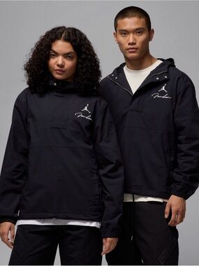 Jordan Black Pullover Windbreaker with White Jumpman Logo